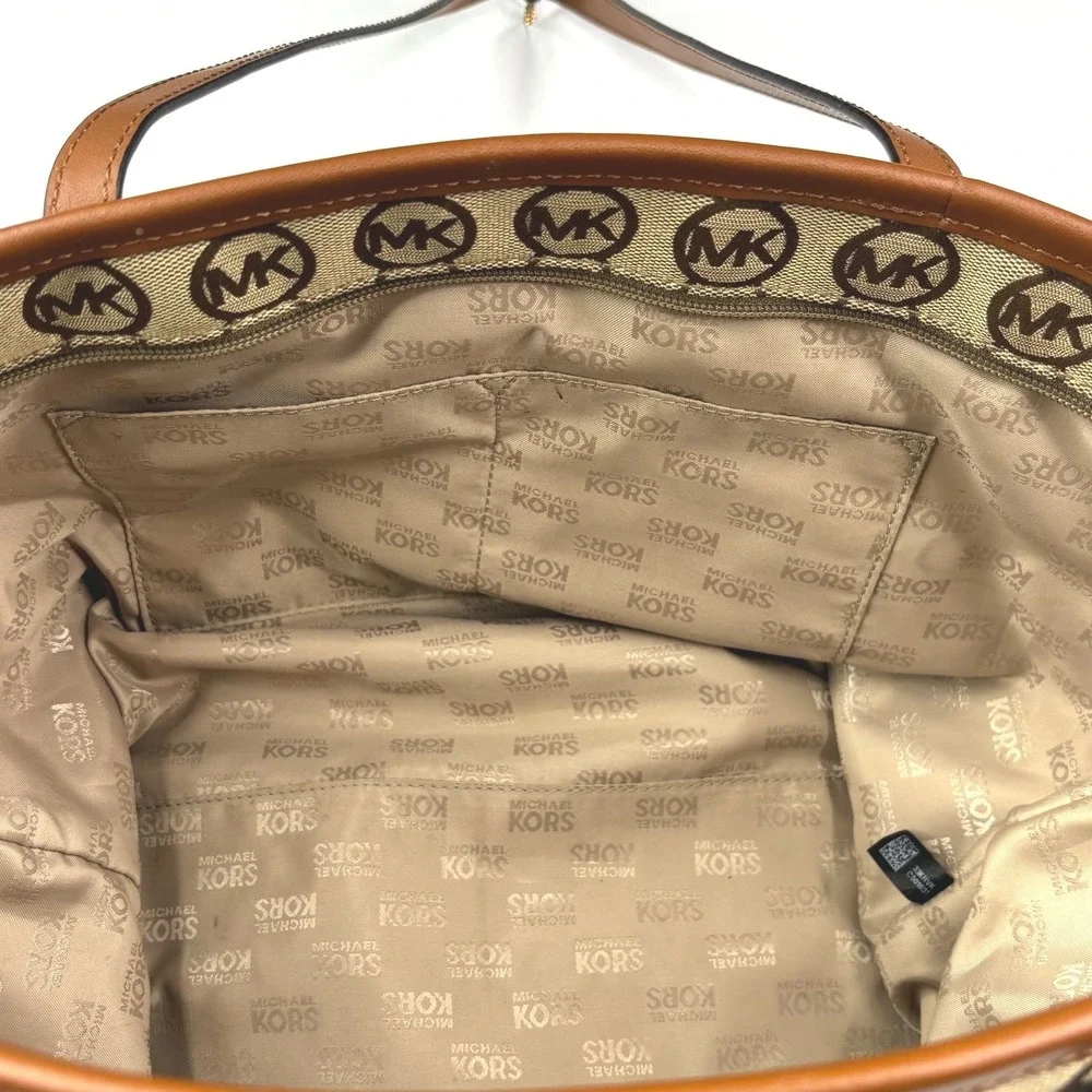 Michael Kors tan/brown MK‎ monogram tote bag, leather straps
